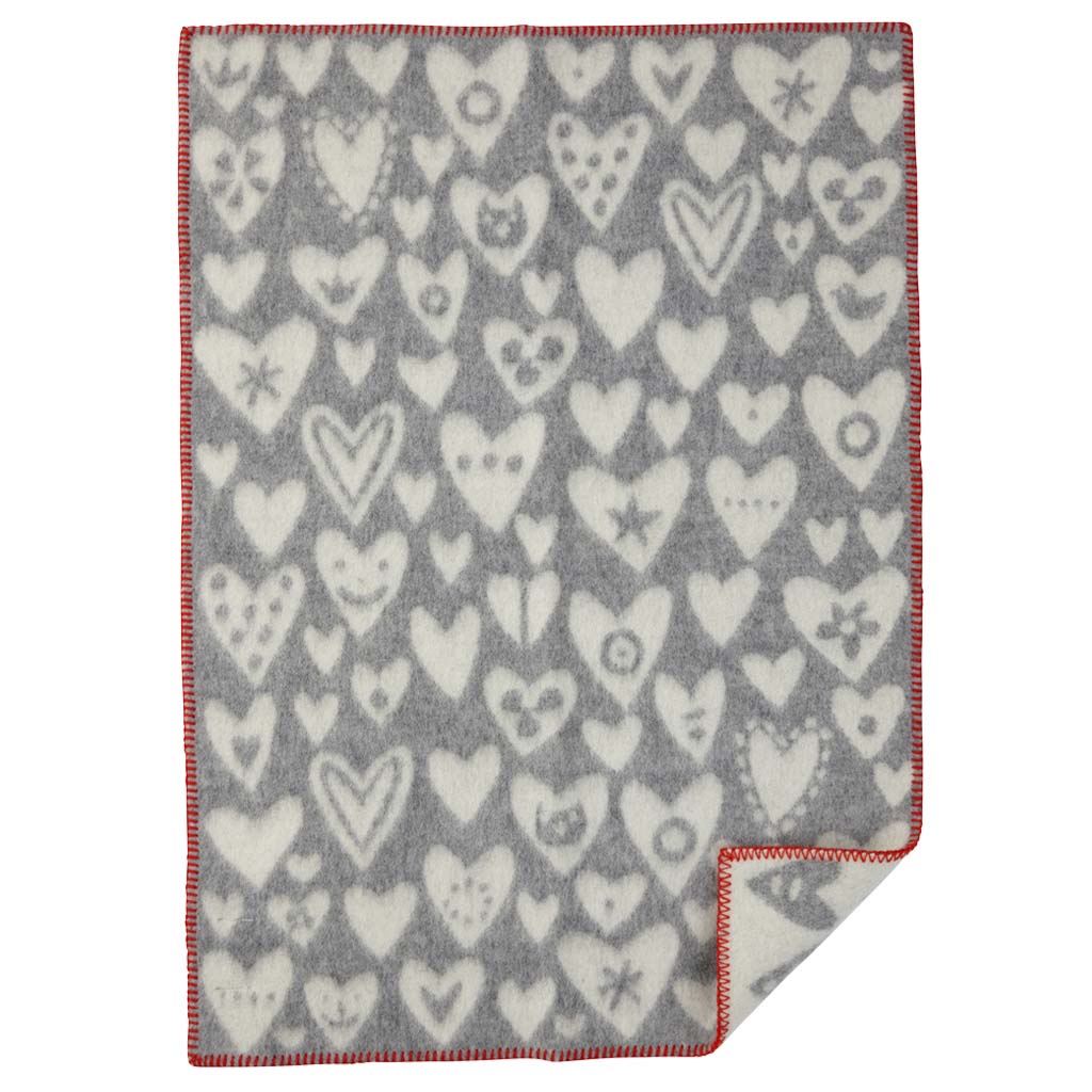 Heart baby wool blanket – grey